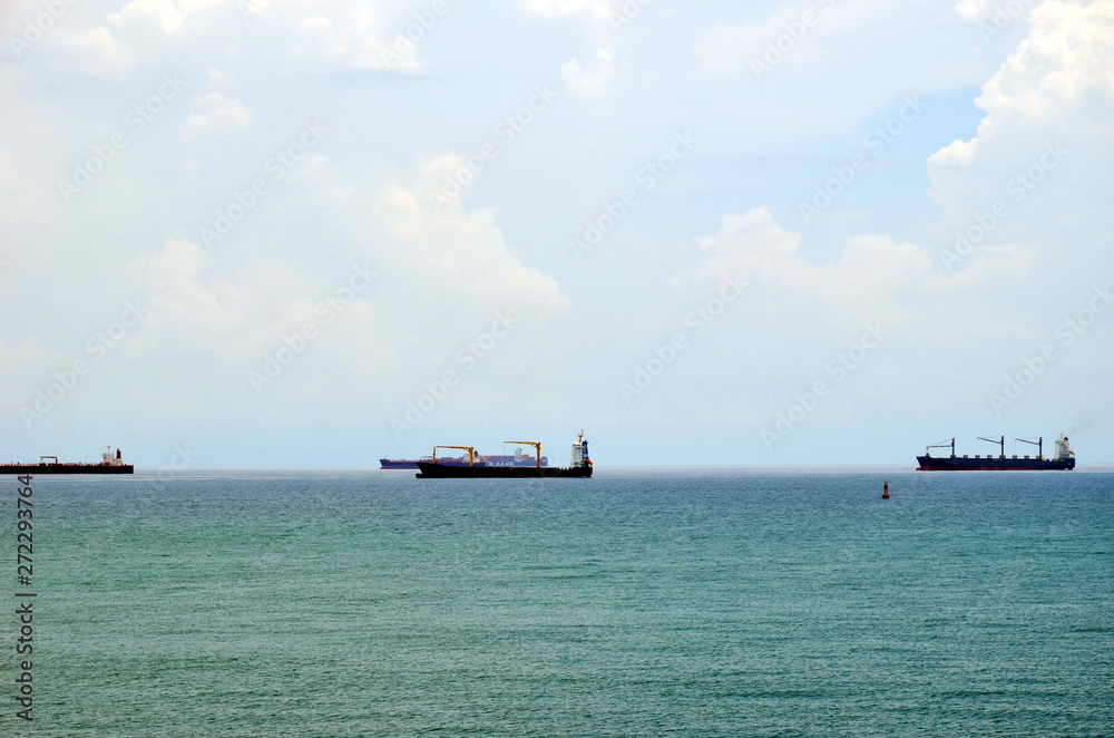 Cargo ships waiting near Cristobal, Panama to enter Panama Canal. Cargo ships waiting near Cristobal, Panama to enter Panama Canal.