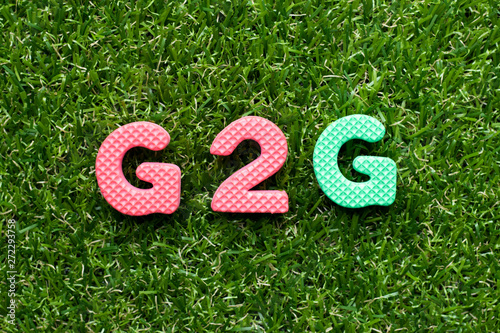 Toy foam letter in word G2G (abbreviation of Government to government)  on green grass background photo