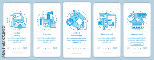 Startup education onboarding mobile app page screen with linear concepts