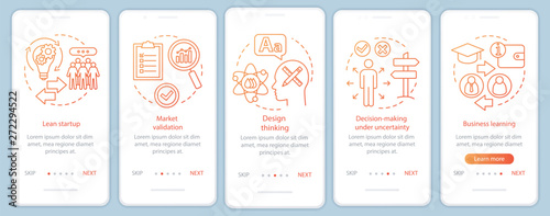 Startup principles onboarding mobile app page screen with linear concepts