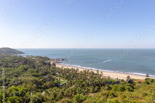 landscape of the sea and the beach. View of the vagator beach