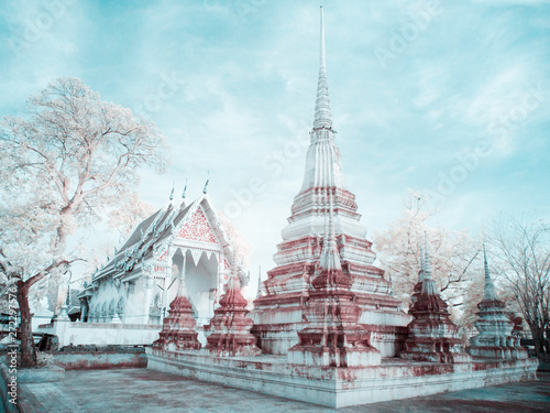 Canvas Print Near infrared landscape old stupa in temple in Thailand