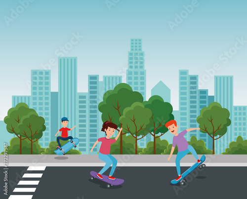 girl and boy playing skateboard in the park