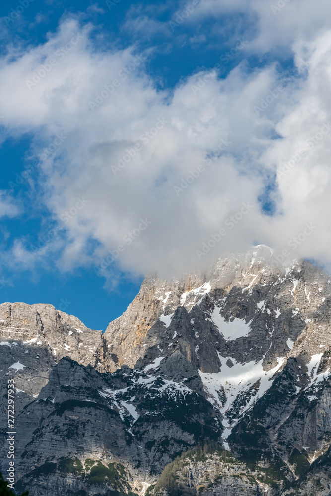 Peak of a mountain at the Julian Alps in Slovenia near Trenta