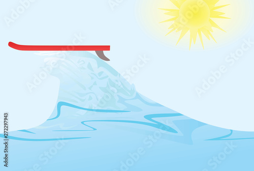Fototapeta Naklejka Na Ścianę i Meble -  Surfboard on sea waves. vector illustration