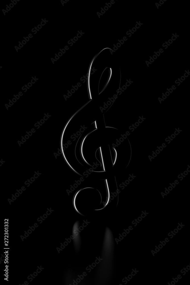 Light and shadow of treble clef sign in the darkness. 3D rendering. Light and shadow of treble clef sign in the darkness. 3D rendering.