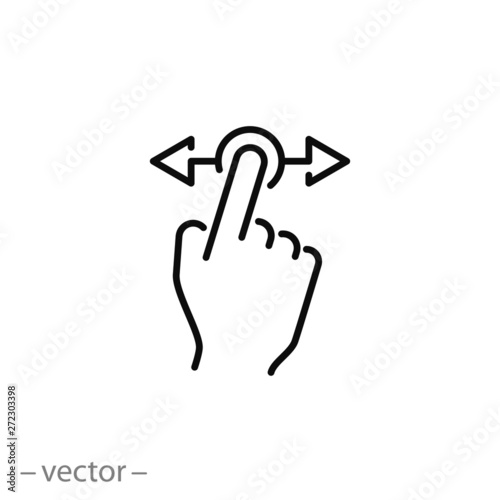 hand swipe icon, horizontal scroll, line symbol set on white background - editable stroke vector illustration eps10