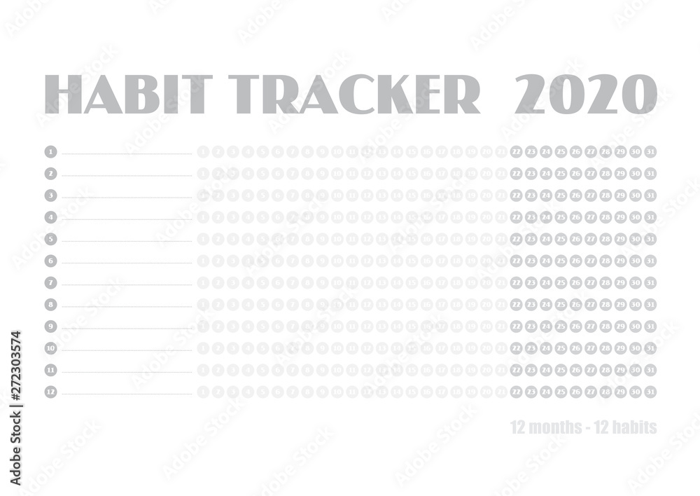 Printable blank A4 size sheet of Habit tracker template Printable blank A4 size sheet of Habit tracker template