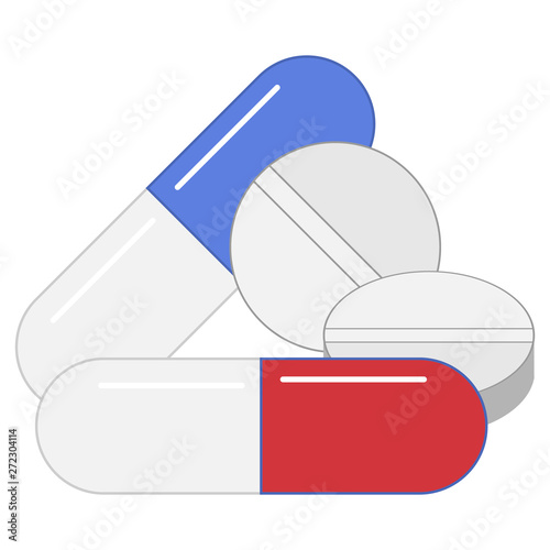 flat icon of various medications in capsules and no