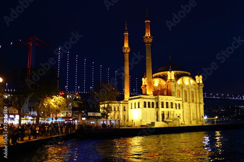View of Ortakoy Mosque and Bosphorus Bridge in the night
