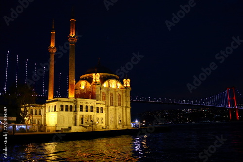View of Ortakoy Mosque and Bosphorus Bridge in the night