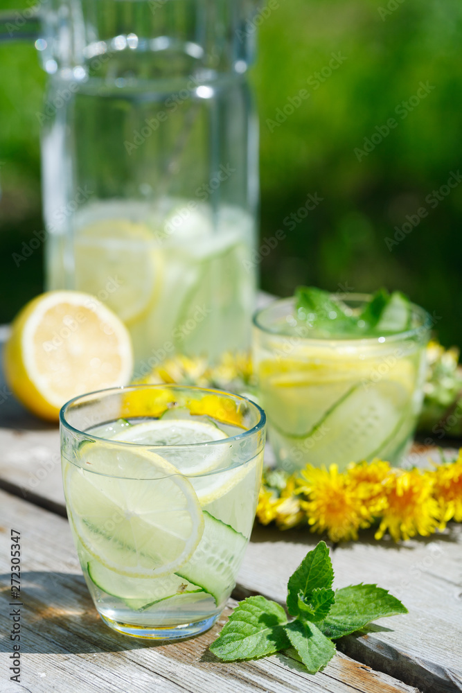 Fototapeta premium refreshing detox lemonade from cucumber, lemon and mint