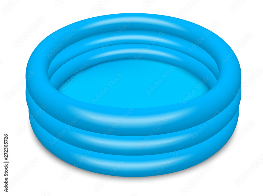 Inflatable paddling pool blue, without water empty. Equipment for summer holidays and tanning. Realistic illustration. Isolated on white background Vector. Inflatable paddling pool blue, without water empty. Equipment for summer holidays and tanning. Realistic illustration. Isolated on white background Vector.