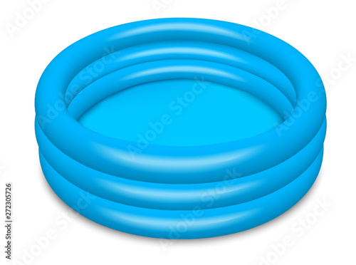 Inflatable paddling pool blue, without water empty. Equipment for summer holidays and tanning. Realistic illustration. Isolated on white background Vector.