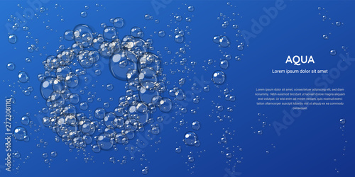 Abstract foam, water bubbles, isolated on blue background