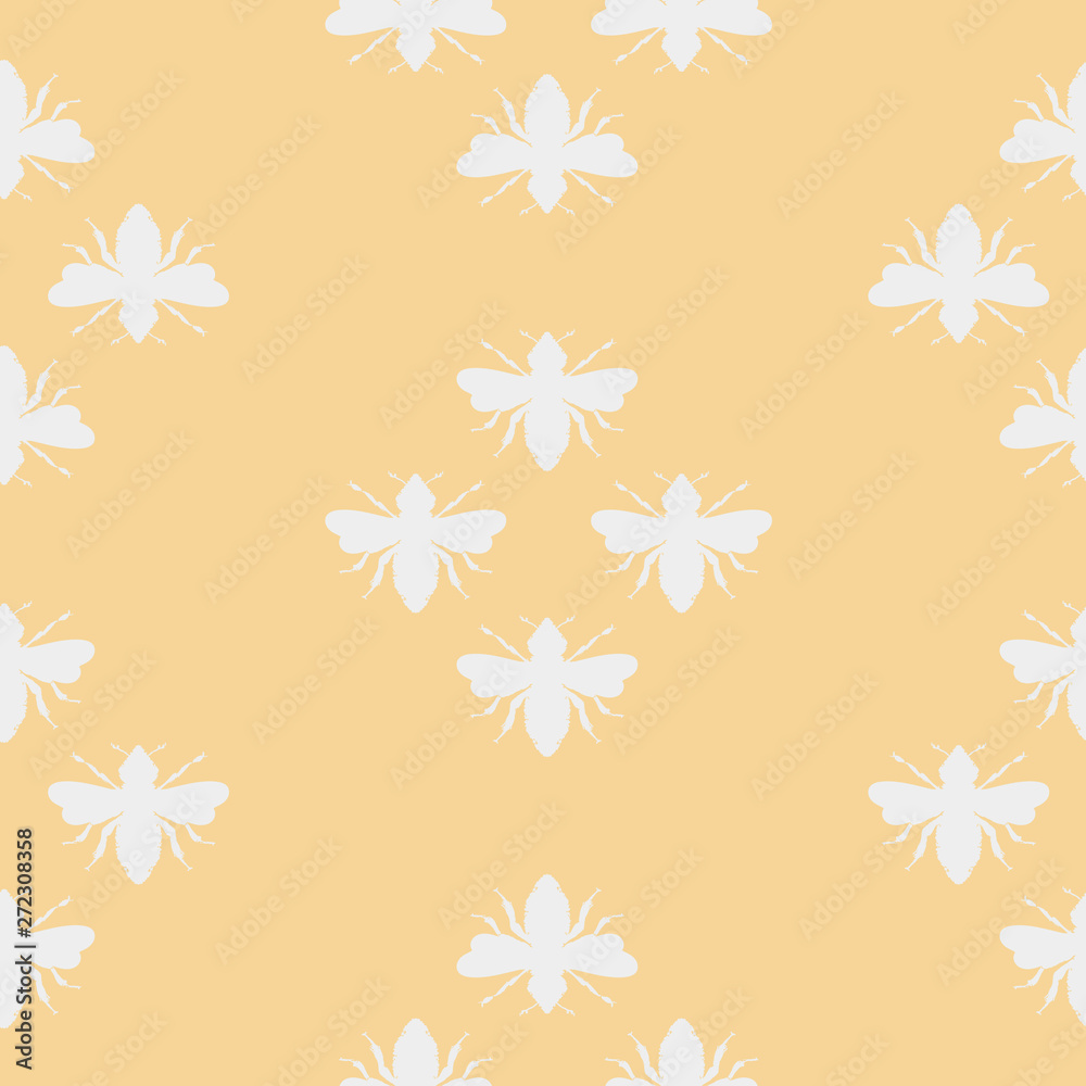 Vector Bees Tiles Shapes on Pastel Yellow seamless pattern background. Vector Bees Tiles Shapes on Pastel Yellow seamless pattern background.