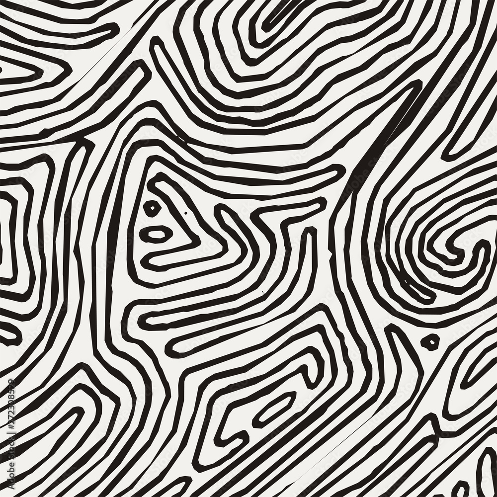 Vector monochrome pattern, curved lines, black and white grunge background