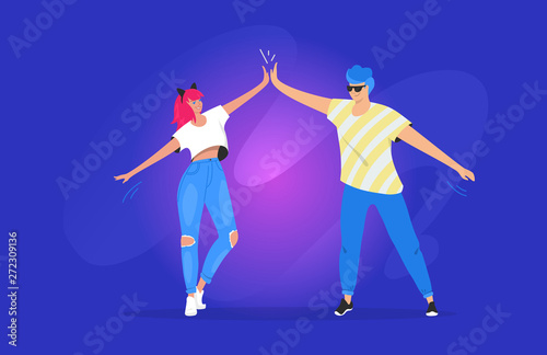 Greeting with a high five in social media between two teenage accounts