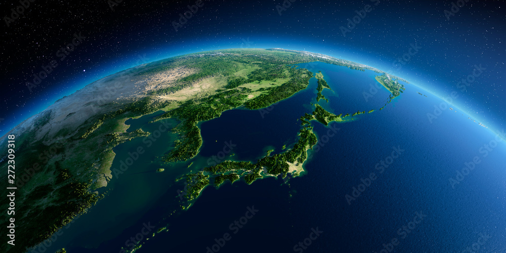 Detailed Earth. Japan and Korea - obrazy, fototapety, plakaty 