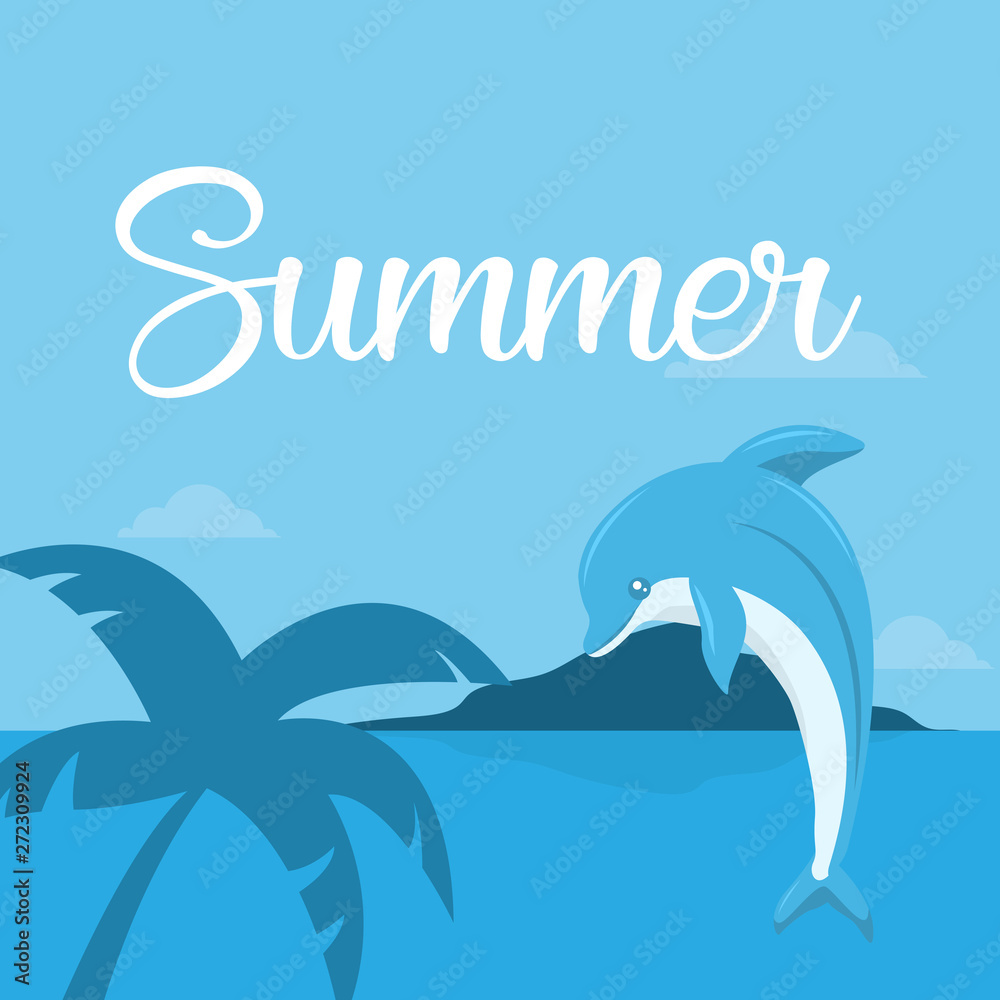 Naklejka premium Summer card design with dolphin