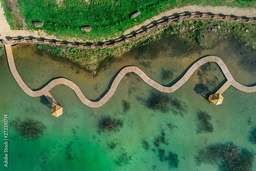 Aerial view on recultivated old flooded quarry in Jaworzno, Silesia, Poland photo