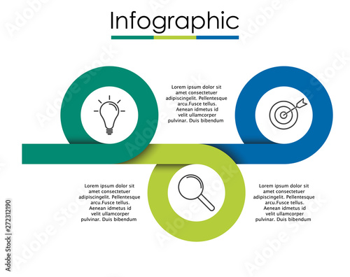 Vector infographic template with three steps or options. Illustration presentation with thin line elements icons.  Business concept graphic design can be used for web, paper brochure, diagram, 