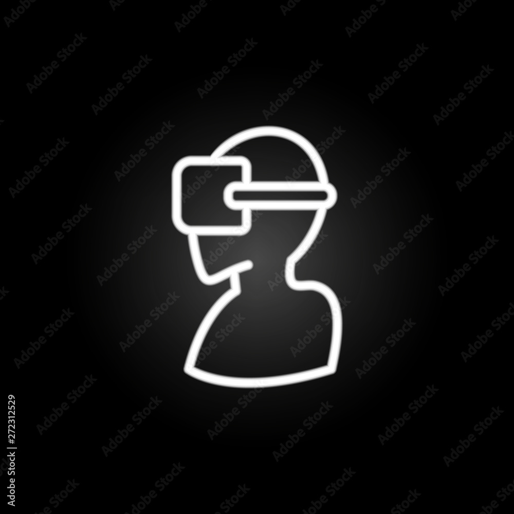 A man in virtual reality glasses neon icon. Elements of virtual reality set. Simple icon for websites, web design, mobile app, info graphics A man in virtual reality glasses neon icon. Elements of virtual reality set. Simple icon for websites, web design, mobile app, info graphics