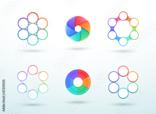 6 Point Connected Circle Cycle Diagram Vector Set