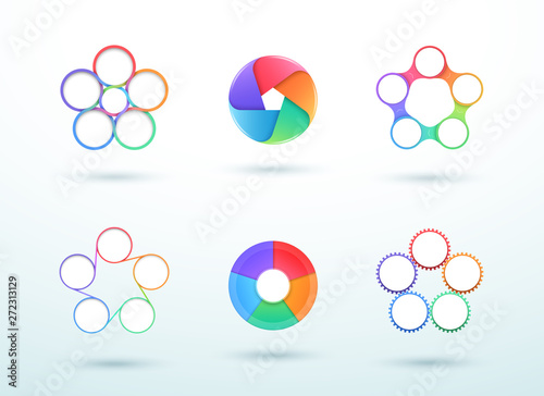 5 Point Connected Circle Cycle Diagram Vector Set