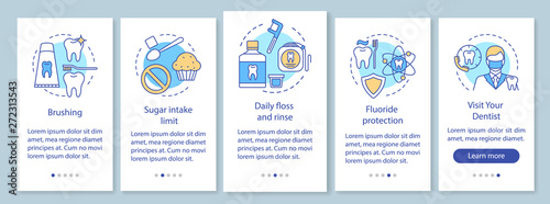 Oral hygiene routine onboarding mobile app page screen with linear concepts
