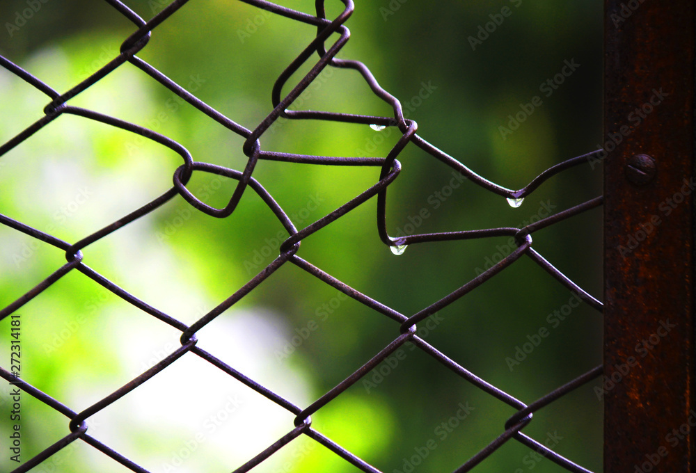 Fototapeta premium chain link fence with barbed wire