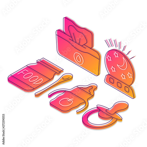 Childcare products isometric vector illustration