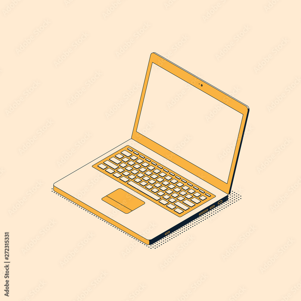 Isometric open laptop with blank screen and trendy textured shadow. Isometric open laptop with blank screen and trendy textured shadow.