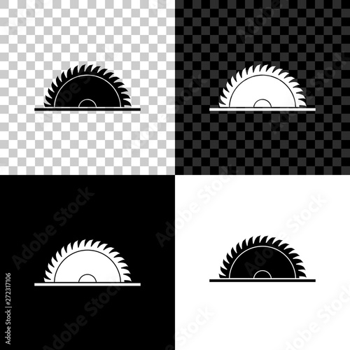 Circular saw blade icon isolated on black, white and transparent background. Saw wheel. Vector Illustration