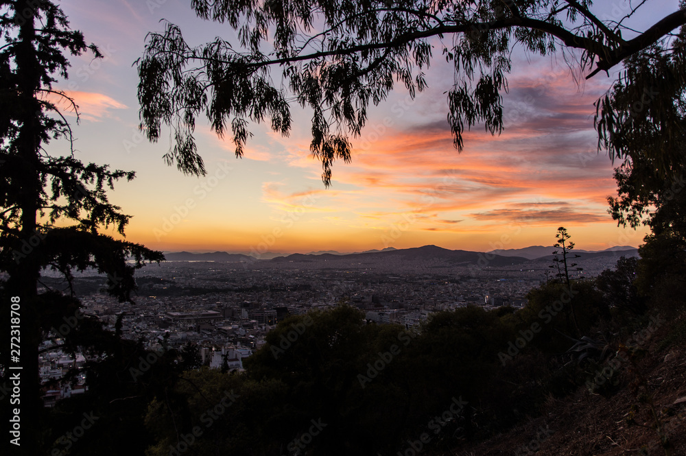 sunset on athens from lycabettus mount sunset on athens from lycabettus mount