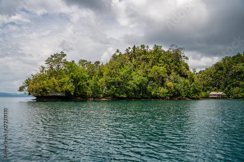 Waigeo  Kri  Mushroom Island  group of small islands in shallow blue lagoon water  Raja Ampat  West Papua  Indonesia