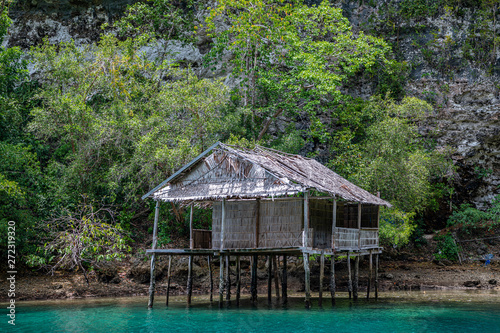 Waigeo, Kri, Mushroom Island, group of small islands in shallow blue lagoon water, Raja Ampat, West Papua, Indonesia