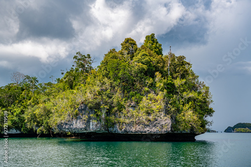 Waigeo  Kri  Mushroom Island  group of small islands in shallow blue lagoon water  Raja Ampat  West Papua  Indonesia