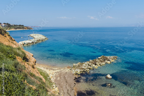 Seascape of coastline of town of Nea Fokea  Kassandra  Chalkidiki  Central Macedonia  Greece