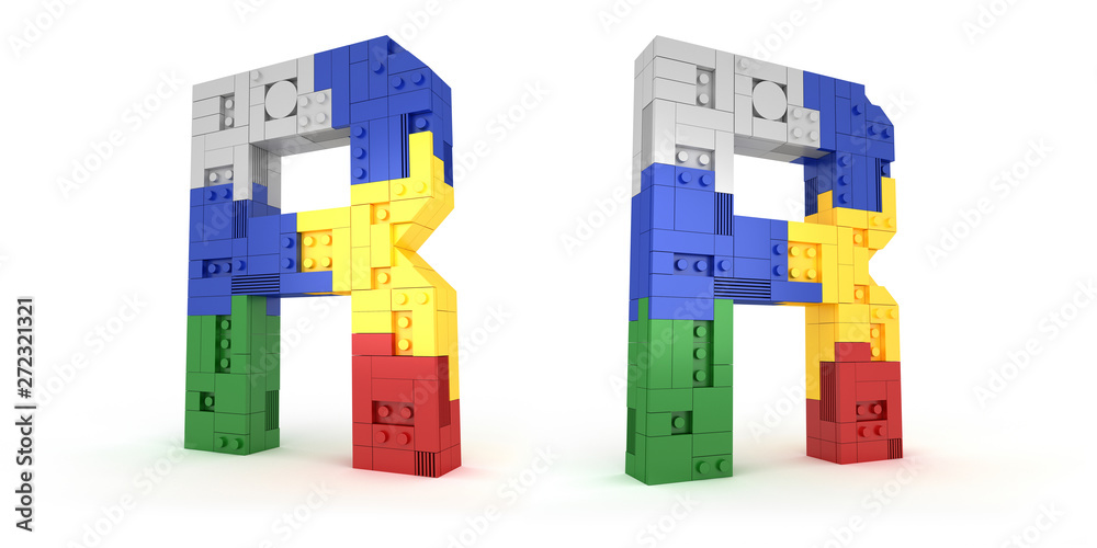 Fototapeta premium Colorful Alphabet block brick type Perspective font 3d Rendering on white background