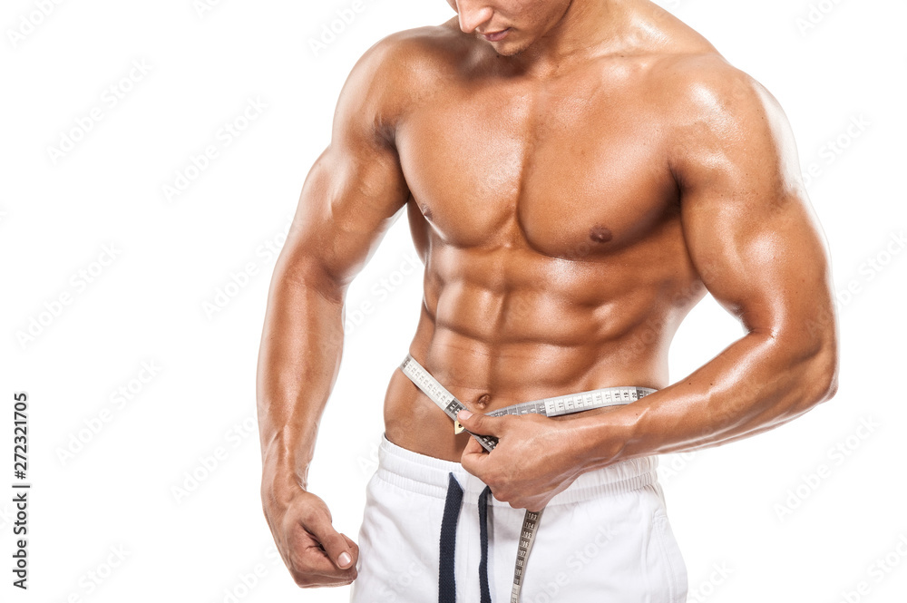 Obraz premium Strong Muscular Men Measuring Waist