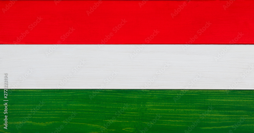 Hungary - tricolor flag background - Hungarian national banner, made from natural wood and paint.