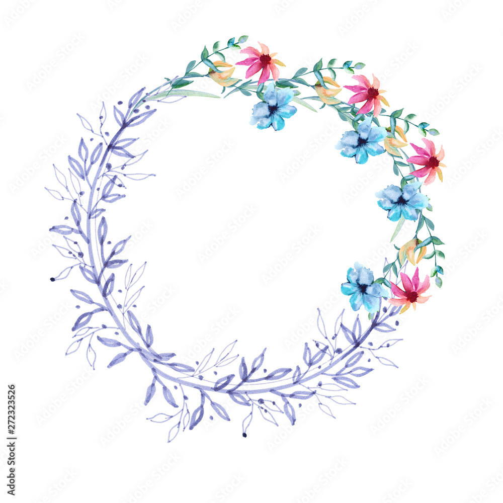 Frame with floral elements. Isolated on white background.