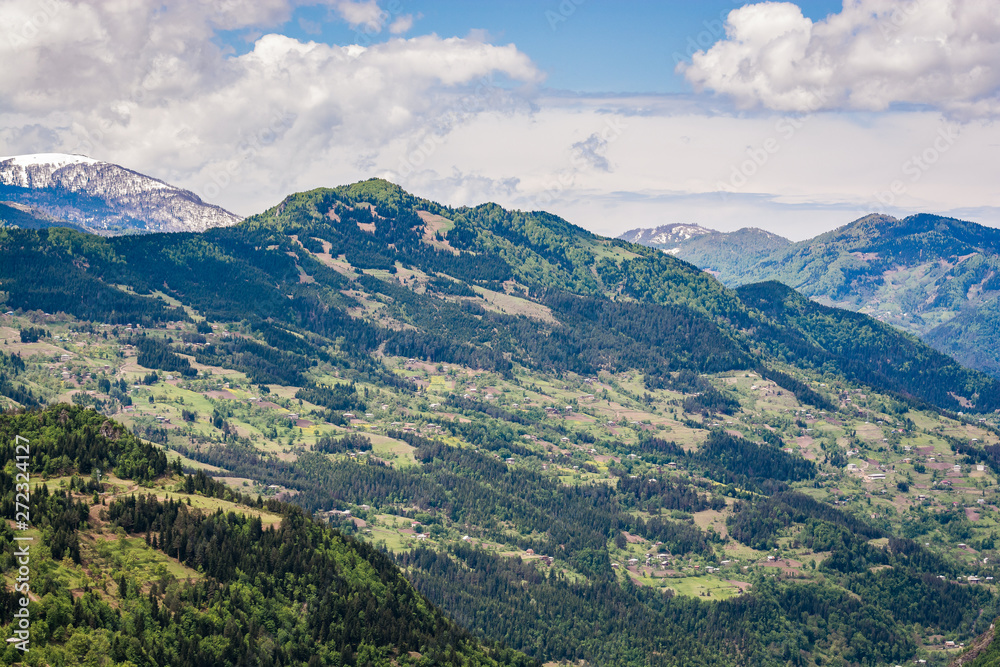 Mountains and valley in village Khulo, Georgia, Asia.