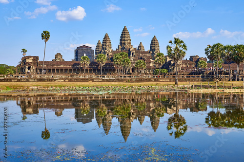 angkor wat reflected on the water