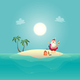 Santa Claus with inflatable swim float on siland celebrate summer - christmas in june