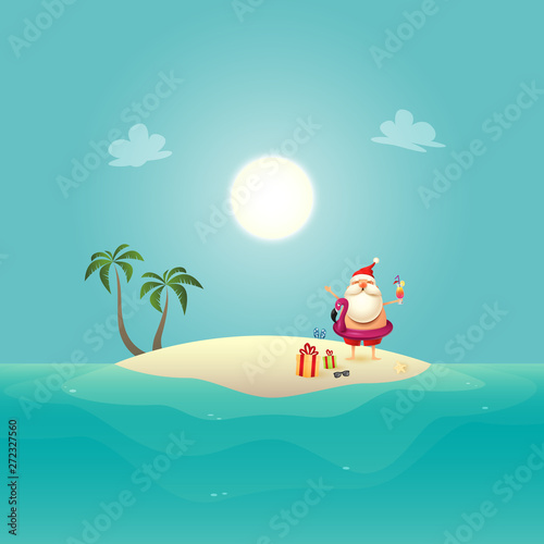 Santa Claus with inflatable swim float on siland celebrate summer - christmas in june photo