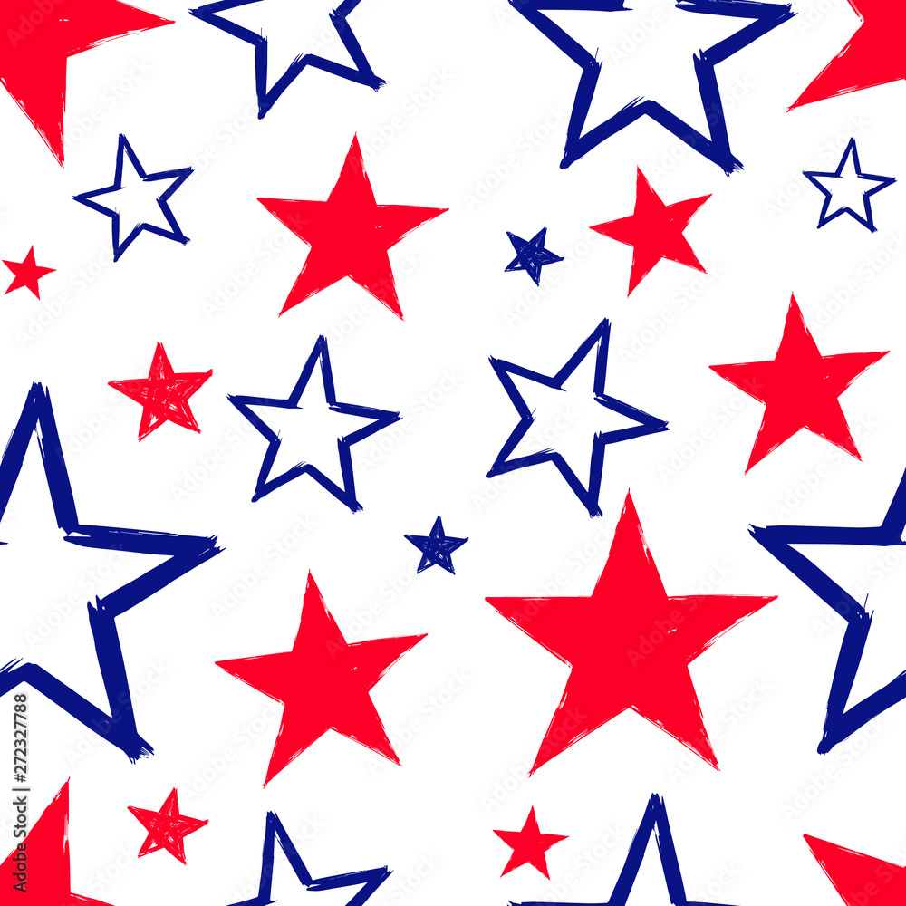 Patriotic American Vector Seamless Pattern with Handdrawn Red and Blue Stars on White Background Patriotic American Vector Seamless Pattern with Handdrawn Red and Blue Stars on White Background