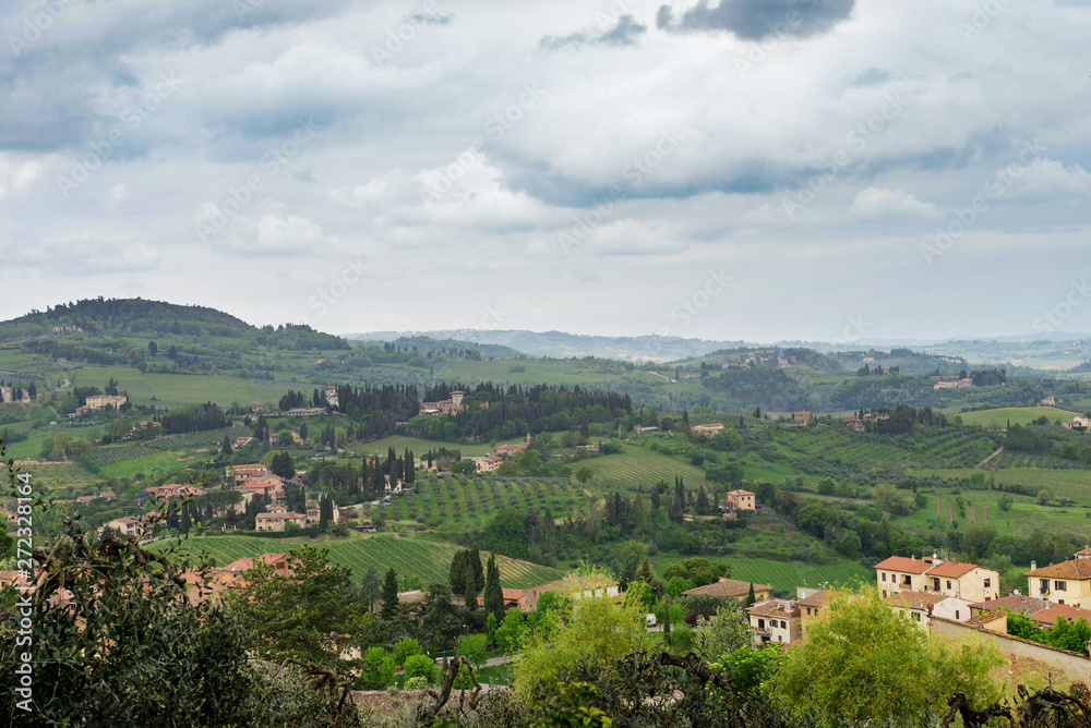 Beautiful spring froggy landscape in Tuscany