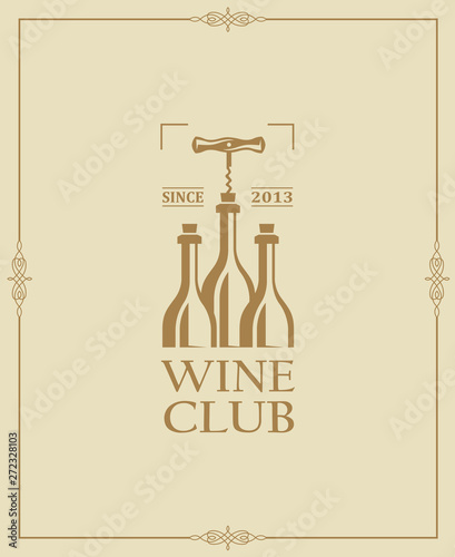 wine club emblem with bottles and corkscrew